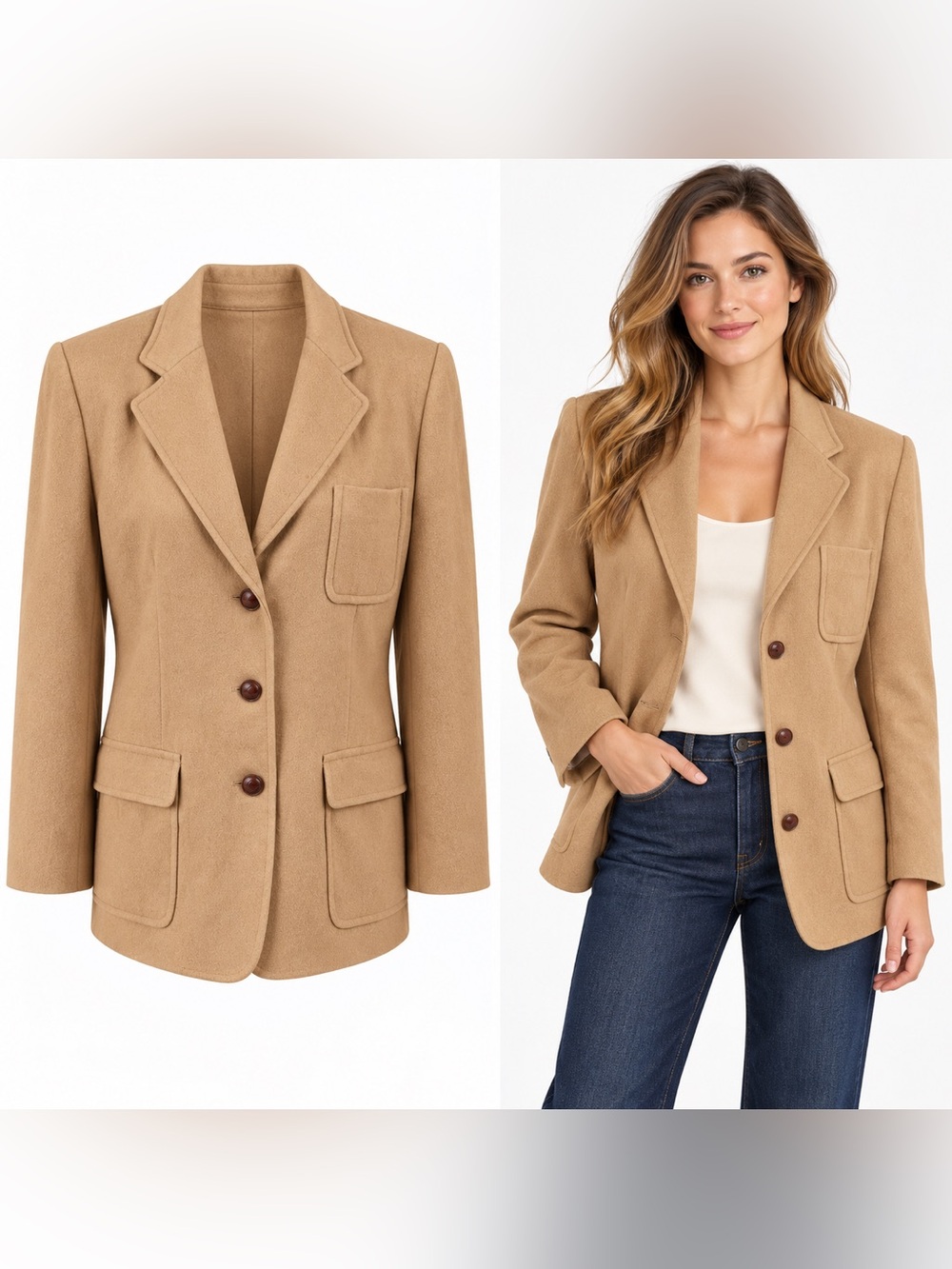 Lauren Ralph Lauren Camel Hair Wool Blend Tan Blazer